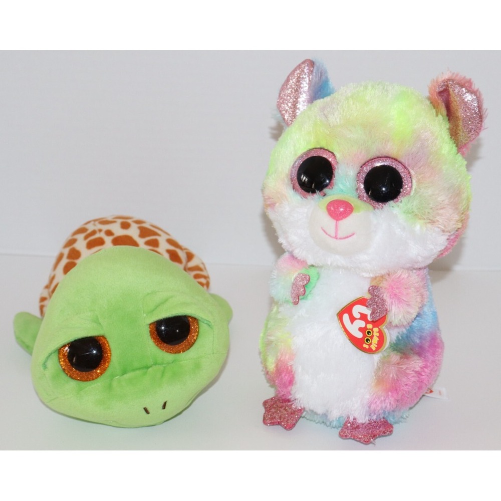 TY ZIPPY Turtle & RODNEY Hamster Stuffed Plush Beanie Boos Big Eyes Lot of 2